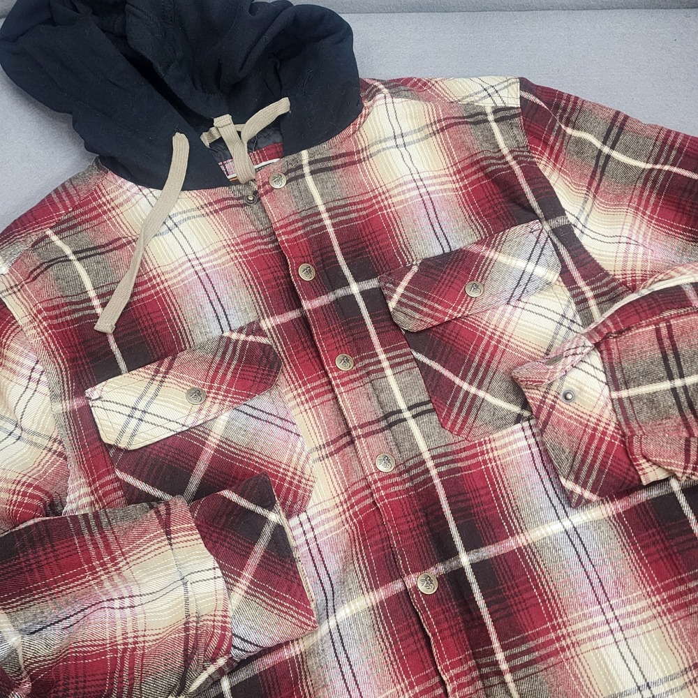 Legendary Outfitters Hooded Flannel Jacket Red Plaid Quilted Mens Medium